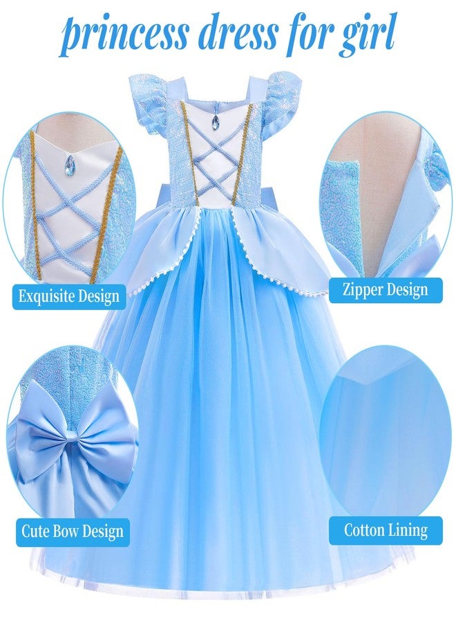 G.C Cinderella Costume for Girls Kids Light Up Dress Up Clothes with Toys Accessories Crown Wand Earrings Necklace Gloves Halloween Princess Party Cosplay Outfit for Girls 5-6 - Image 5